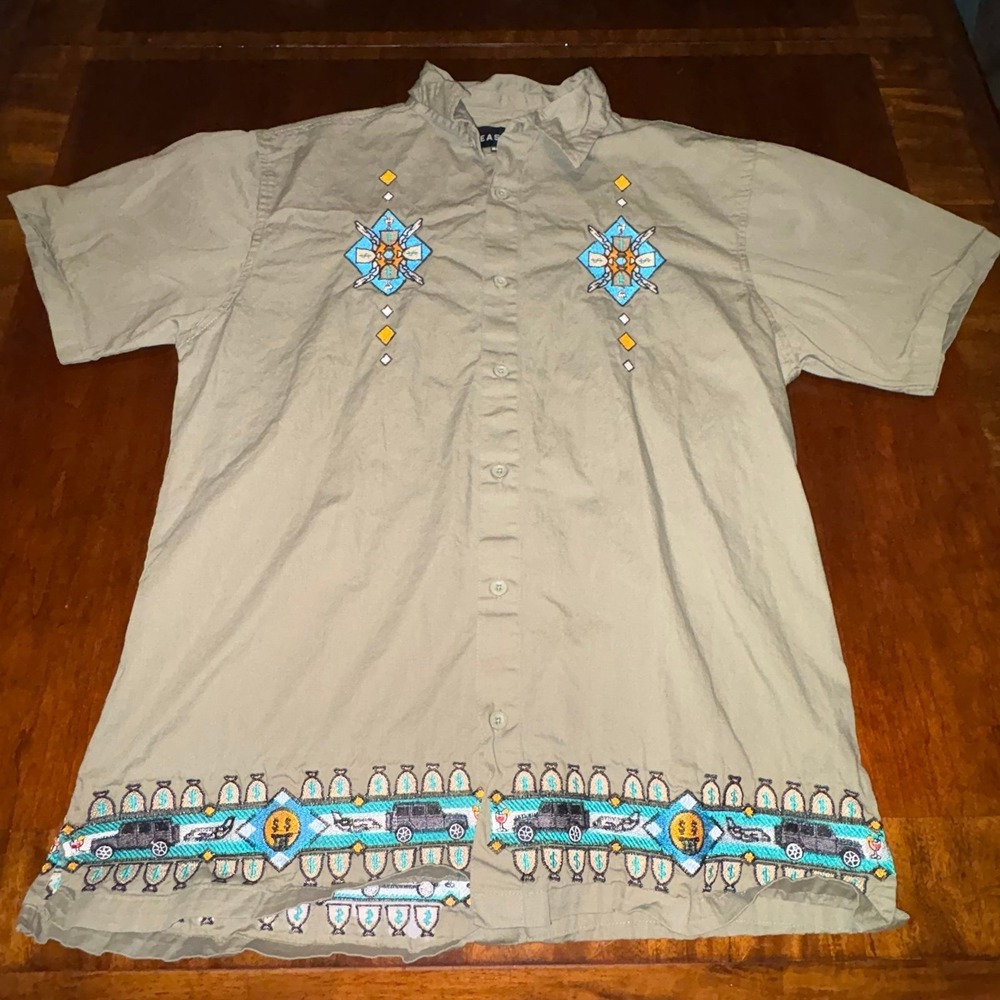Reason‎ Button Up Shirt Aztec Embroidered Western Southwest XL